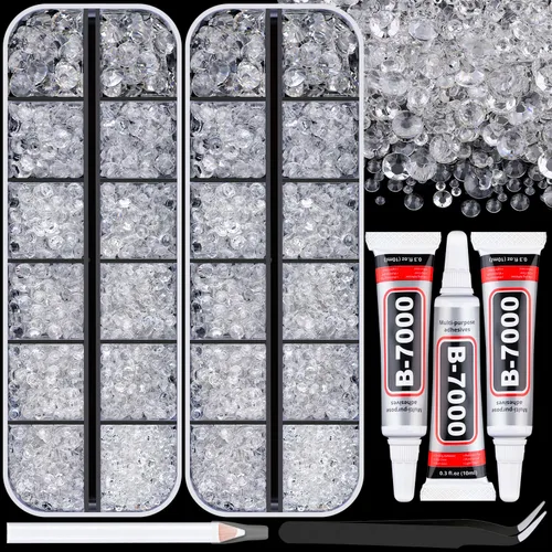 Miniatura 26 de 12000 diamantes de imitación de resina para decorar con brillantes con 3 piezas de pegamento para joyería B7000, 2 cajas de diamantes de imitación