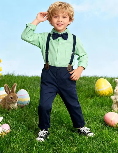 Miniatura 24 de A&J DESIGN Conjunto de ropa formal para niños pequeños con tirantes y tirantes