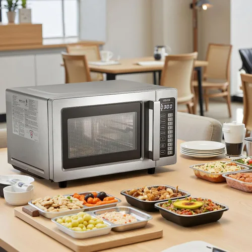 Miniatura 8 de VEVOR Horno microondas comercial, 0.9 pies cúbicos, 1000W Horno microondas digital de acero inoxidable para encimera con pantalla táctil, 10 ajustes