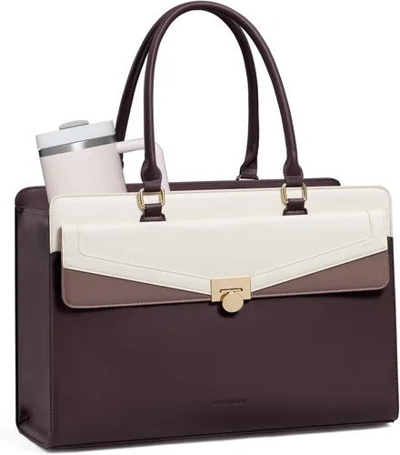 Miniatura 17 de LOVEVOOK Laptop Tote Bag for Women - PU Leather Vintage Work Tote Bag,Waterproof Business Teacher Bag with Large Cup Holder