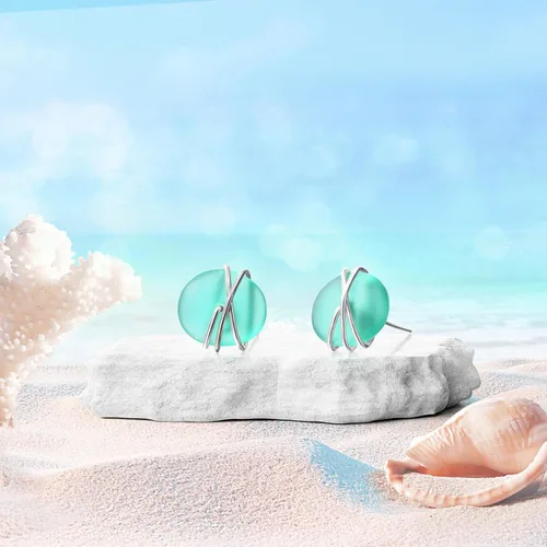 Miniatura 3 de Sea Glass Earrings S925 Sterling Silver Hypoallergenic Handmade Stud Post Earrings Beach Glass Fashion Handcraft Jewelry earrings stud earrings from