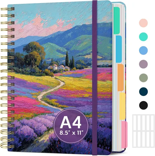 Miniatura 10 de Cuadernos grandes de espiral rayados para el trabajo con divisores y pestañas extraíbles, 8.5 x 11 pulgadas, bonito cuaderno de tapa dura de 5 A
