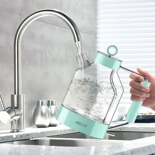 Miniatura 4 de ASCOT Hervidor eléctrico, tetera eléctrica de vidrio, regalos para hombres/mujeres/familia, 1.5 L, 1500 W, calentador de té de vidrio