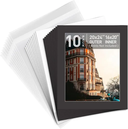 Miniatura 20 de Golden State Art, Paquete de 10 alfombrillas blancas de 8 x 10 pulgadas con núcleo blanco corte biselado para fotos de 5 x 7 + respaldo + bolsas