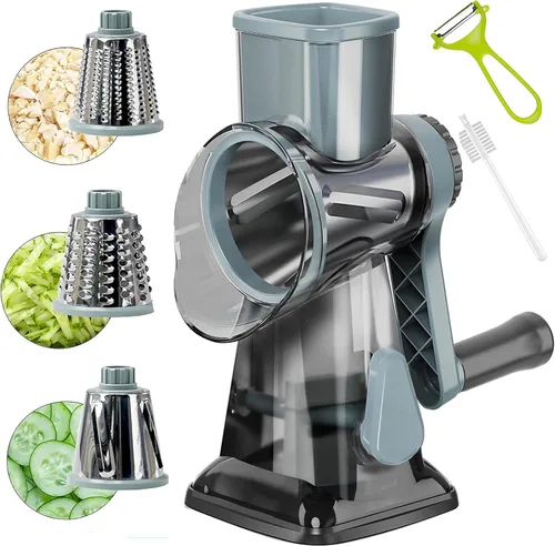 YOUCZON Rallador Rotativo de Queso Multiusos de Acero Inoxidable - Rallador de Queso con Mango para Rallado sin Esfuerzo de Zanahorias, Papas, Azul