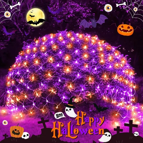Miniatura 11 de JMEXSUSS - Luces de red para exteriores impermeables, de 12 x 5 pies, con enchufe y 8 modos con control remoto, 360 luces LED para decoración