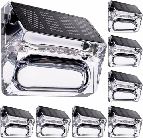 Qualdout Paquete de 8 luces solares para exteriores, luces solares impermeables para cubierta con lente acrílica transparente, luces solares blancas