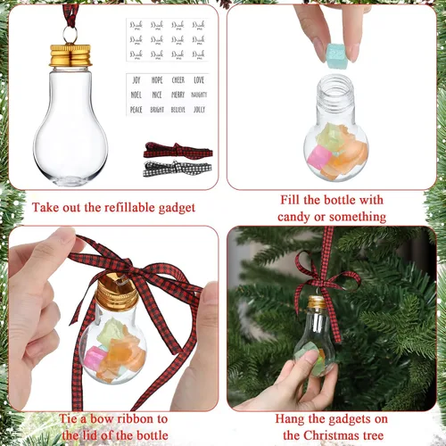 Miniatura 4 de Kajaia 12 bolas de alcohol de Navidad, adornos de árbol rellenables de Navidad con calcomanías de cinta de cuadros de búfalo, adornos de plástico