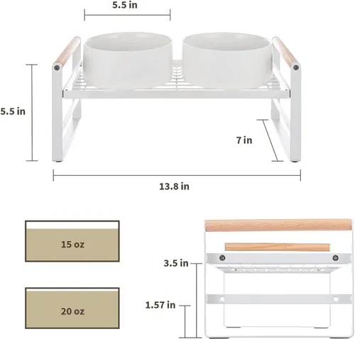 Miniatura 2 de CEEFU Cuencos elevados mejorados para gatos, soporte ajustable para gatos con 2 cuencos de cerámica para gatos y perros, 20 onzas cada uno