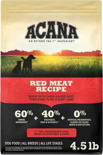 ACANA Alimento seco sin granos para perros Receta de carne roja Bolsa de 4.5 libras