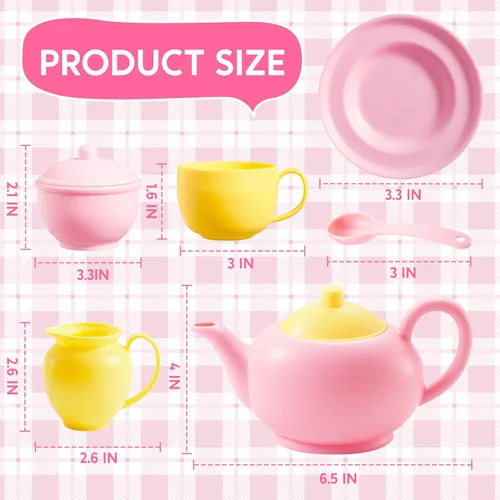 Miniatura 8 de JOYIN Juego de 18 piezas de fiesta de té de simulación, juego de té de plástico rosa, mini cocina para niños, regalos para niños pequeños, regalo
