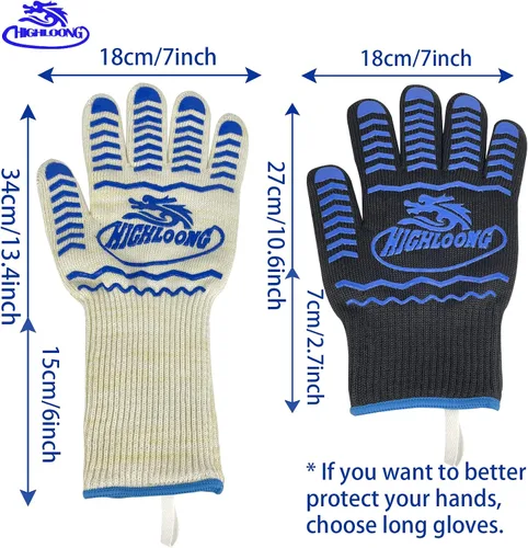 Miniatura 8 de Guantes para barbacoa, guantes de horno 1472℉ resistentes al calor extremo, guantes de silicona antideslizantes para horno, guantes de cocina