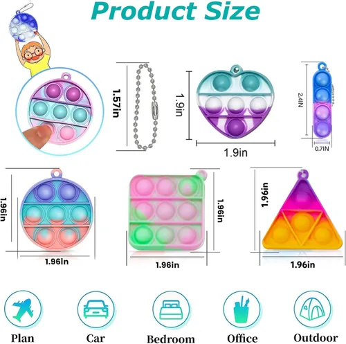 Miniatura 2 de Llavero de juguete para ansiedad con burbujas para apretar, paquete de 180 juguetes para la ansiedad, regalos de fiesta para niños de 3 a 5 y 4 a 8
