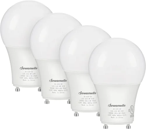 Miniatura 8 de DEWENWILS Bombilla LED GU24, equivalente a 60 W, bombillas regulables de 2 puntas, blanco cálido de 2700 K, 9 W 800 lúmenes, bombillas en forma A19