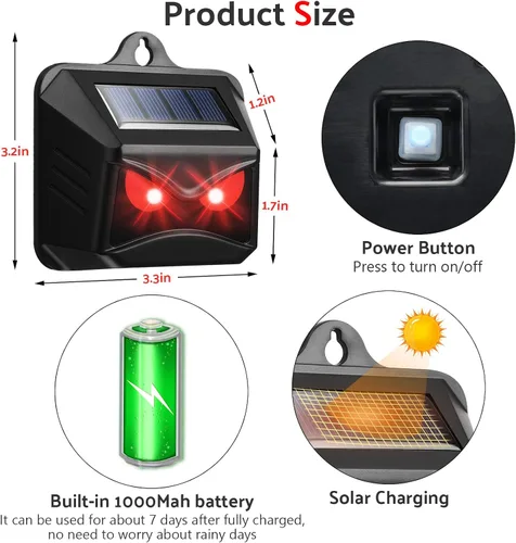 Miniatura 2 de Luz de control solar, repelente nocturno de animales, dispositivos disuasorios para exteriores, sensor de luz, repelente de animales para mofeta