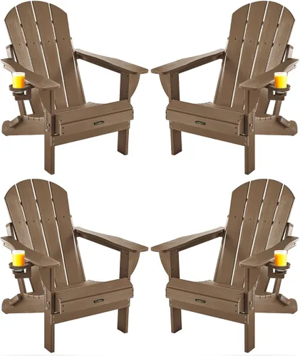 Miniatura 16 de Ciokea Silla Adirondack plegable con textura de madera, silla Adirondack para patio, resistente a la intemperie, silla de plástico para hoguera