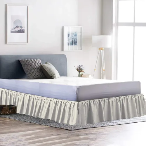Miniatura 22 de 100% algodón 600 hilos 1 pieza falda de cama con volantes de polvo de 12 pulgadas con plataforma, estilo recogido (tamaño Queen, rosa)