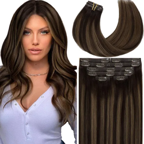 Miniatura 24 de Lacer Hair Glam - Extensiones de cabello humano con clip, sin costuras, color negro hueso, 4.33 oz, 7 unidades, 20 pulgadas, con clip de trama