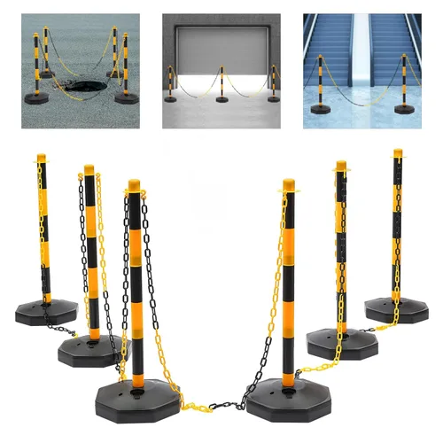 Miniatura 9 de 6 piezas de conos de tráfico con base rellenable de polietileno amarillo, poste de estacionamiento portátil con cadenas de 6.6 pulgadas, conos