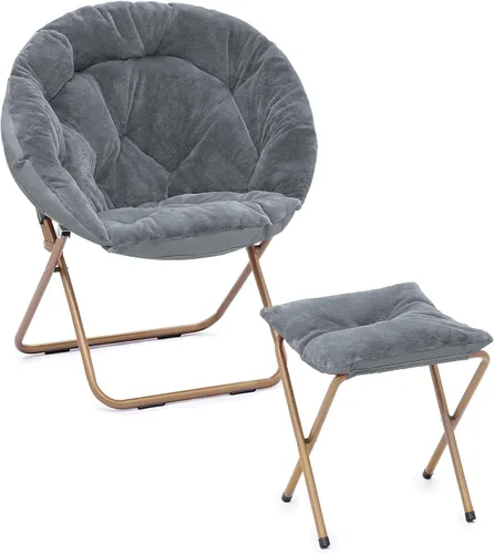 Miniatura 12 de Cómoda silla con platillo, silla de sala de estar, silla plegable acolchada suave de piel sintética, cómoda silla cuadrada de luna para sala