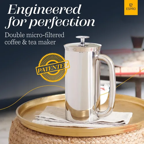 Miniatura 8 de ESPRO P7 - Prensa francesa de acero inoxidable 304 con microfiltro patentado de doble pared y aislamiento, prensa francesa para café con preparación