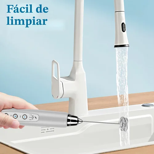 Miniatura 6 de BSRGMS Espumador de leche de mano para café, batidor eléctrico de 3 velocidades ajustables, mezclador de bebidas con 3 batidores de acero Plateado