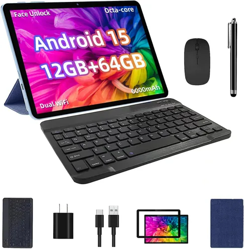 Miniatura 7 de TUOHAITIME Tablet Android 15, 12GB+64GB+1TB Expand, paquete de tablet de 10" con funda para teclado, lápiz capacitivo, CPU octa-core, cámara dual