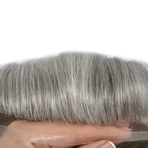 Miniatura 69 de Sistema de repuesto de cabello humano europeo con encaje frontal suizo para hombre, tupé para hombre, pieza de cabello, nudo blanqueado, línea #17