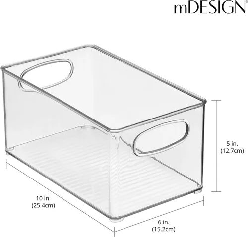Miniatura 2 de mDesign Organizador de plástico para armario del hogar, cesta de almacenamiento con asas para dormitorio, baño, estantes de gabinete, entrada
