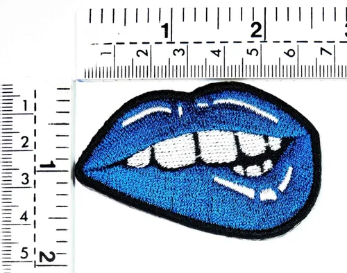 Miniatura 2 de Beso labios azules boca sexy mordida mordedura de hierro en parche adhesivo bordado 666 parche de dibujos animados apliques ropa de bricolaje