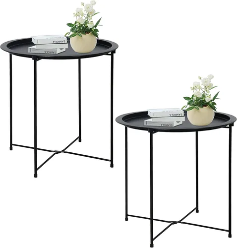 Miniatura 13 de Garden 4 you Juego de 2 mesas auxiliares, mesa auxiliar para exteriores, mesa pequeña para patio, mesa auxiliar de metal, mesa auxiliar redonda Verde