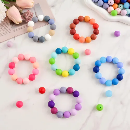 Miniatura 3 de ZIFTY 150 cuentas de silicona para hacer llaveros de 0.59 pulgadas, 30 colores, cuentas focales de silicona redondas sueltas para bolígrafos, collar