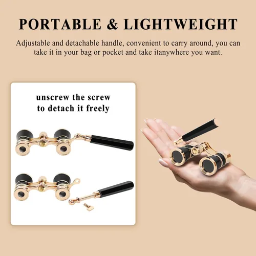 Miniatura 4 de Aroncent Anteojos de Ópera Prismáticos 3X25 Compactos con Asa Ajustable para Teatro, Prismáticos Mini para Adultos Hombres Mujeres en Ópera Negro
