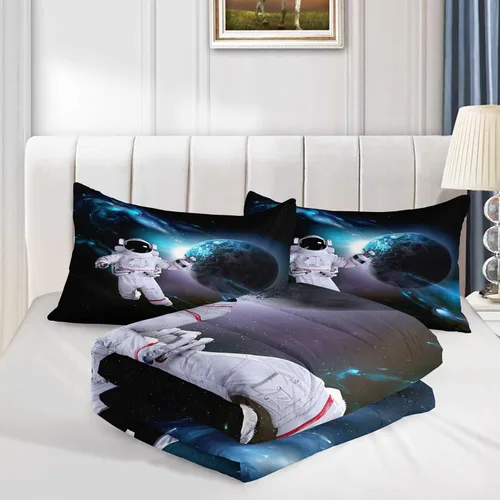 Miniatura 3 de AILONEN Juego de edredón de astronauta para adolescentes, niños y niñas, juego de ropa de cama de astronauta espacial tamaño individual, juego