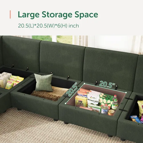 Miniatura 8 de HONBAY Sofá seccional modular con almacenamiento en forma de L sofá seccional, sofás convertibles para sala de estar - verde