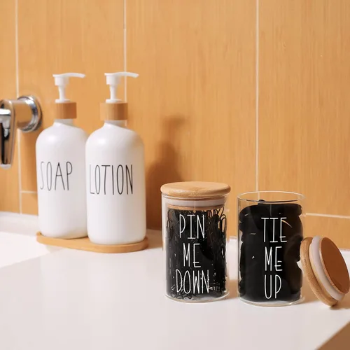 Miniatura 3 de MOMEEMO Los frascos de boticario con tapas para organizador de almacenamiento de baño, organizador de lazos para el cabello y soporte para pasadores