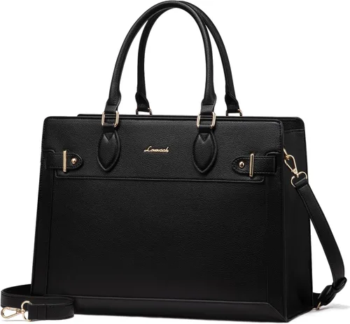 LOVEVOOK Bolsa para laptop para mujeres, Bolsa tote grande de cuero PU de 15.6 pulgadas, Bolsa de trabajo profesional para maestras, Maletín