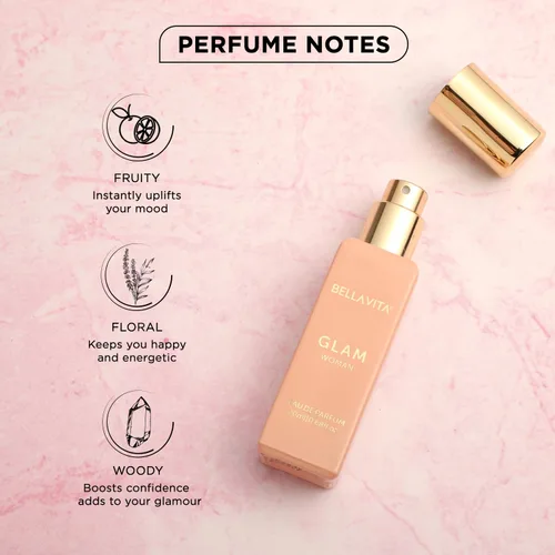 Miniatura 3 de Bellavita Luxury GLAM Eau de Parfum 0.7 onzas líquidas Perfume de tamaño de viaje para mujer Notas florales blancas, naranja africana, jazmín