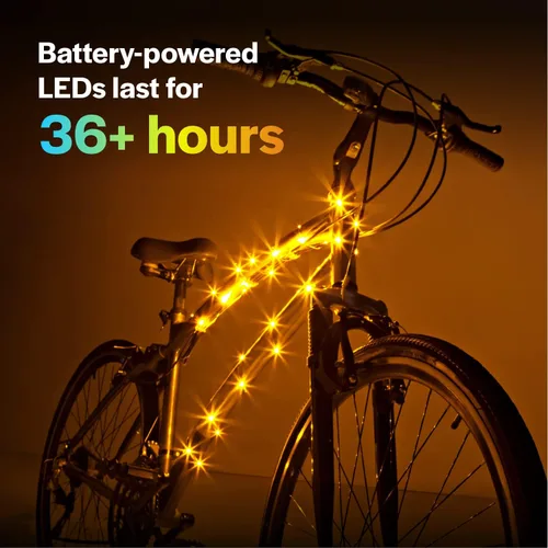 Miniatura 5 de Brightz CosmicBrightz - Cuerda de luz LED para marco de bicicleta, cuerda de 6.5 pies, funciona con pilas con interruptor de encendido/apagado, Oro