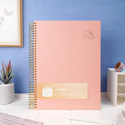 Miniatura 7 de FLYING EAGLE Cuaderno de 3 materias en espiral grande de 8.5 x 11 pulgadas, color rosa para mujeres y hombres, papel grueso de 100 GSM, 104 hojas