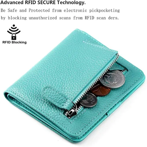 Miniatura 3 de Funtor Cartera de cuero para mujer, pequeña y compacta, con bolsillo doble, bloqueo RFID, para mujer