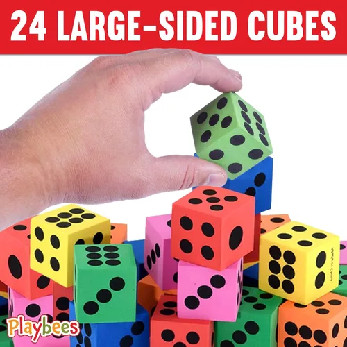 Miniatura 3 de Juego de 24 dados de espuma, 1.5 pulgadas, grandes, suaves y coloridos, para niños, no tóxicos, de gran tamaño para matemáticas en el aula