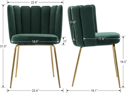 Miniatura 2 de Juego de 2 sillas de comedor de terciopelo, sillas decorativas modernas con respaldo de pétalos y patas de metal dorado, cómodas sillas laterales