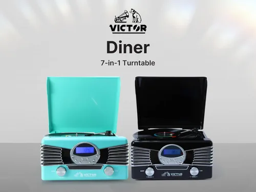 Miniatura 4 de Victor VHRP-1400 Diner Centro de música de tocadiscos 7 en 1 con reproductor de discos, reproductor de CD/MP3, radio AM/FM, Bluetooth, reproducción