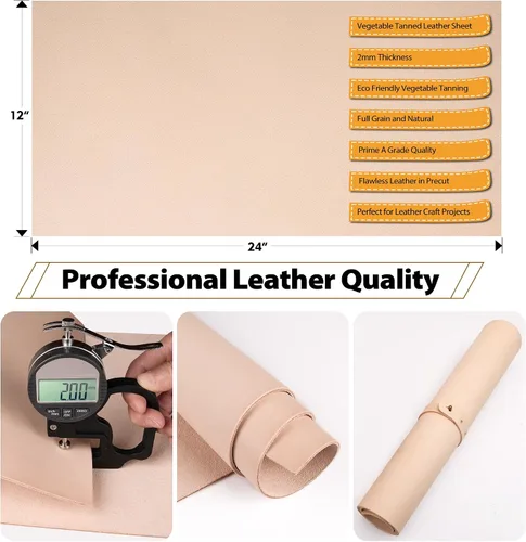 Miniatura 2 de JinRuiKJ Hoja de Cuero para Herramientas de Grado A Cuadrado de 1.8-2.0MM de Grosor, Piezas de Cuero Curtido Vegetal Precortadas de 12"x24", Hojas