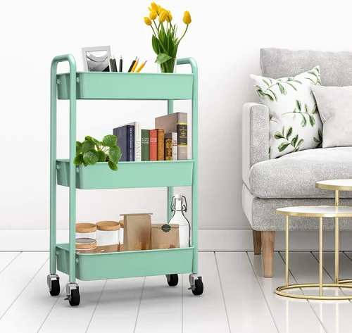 Miniatura 4 de CAXXA Organizador de almacenamiento de metal con ruedas de 3 niveles, carrito de utilidad móvil, carrito de cocina con ruedas giratorias