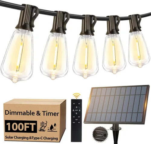 Miniatura 9 de Bosceos Cadena de luces solares de 50 pies para exteriores, luces de cadena al aire libre alimentadas por energía solar, luces de patio regulables