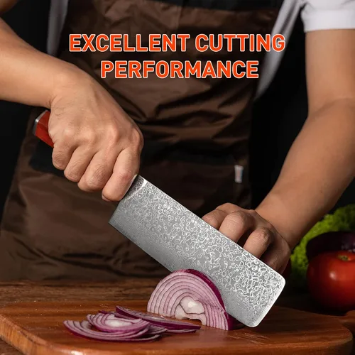 Miniatura 5 de Nakiri - Cuchillo de chef chino de acero de Damasco de 7 pulgadas, VG-10, 67 capas de acero de Damasco, picador profesional de verduras de Damasco