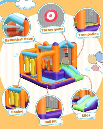 Miniatura 10 de Casa inflable para rebotar, casa de rebote de doble diapositiva para niños grandes, castillo de salto de osos 6 en 1 con soplador 450, cojín