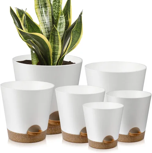 Miniatura 10 de YNNICO 7 piezas Macetas con Orificios de Drenaje y Platillos, Maceteros de Interior, Juego de 7 (7.5, 7, 6.5, 6, 5.5, 4.5, 3.5 Pulgadas), Blanco